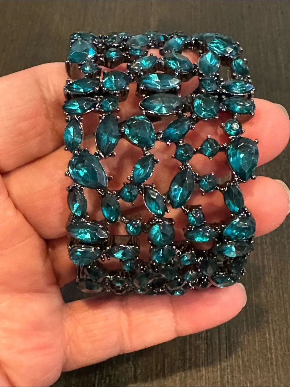 Chunky Emerald Teal Crystal Multi-Hinged Statement Bracelet